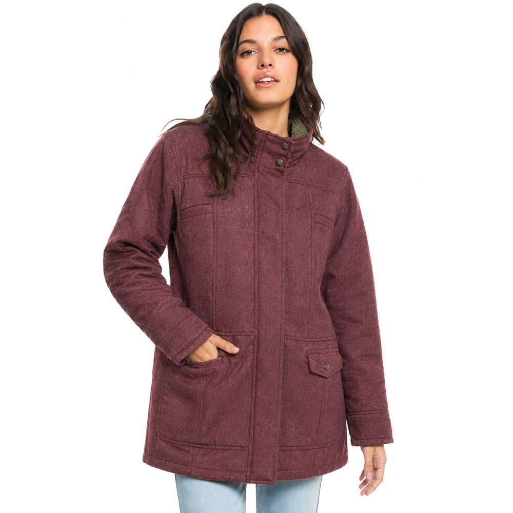 Roxy Womens Burgundy Herringbone Sherpa Lined Full Zip Jacket Size Medium